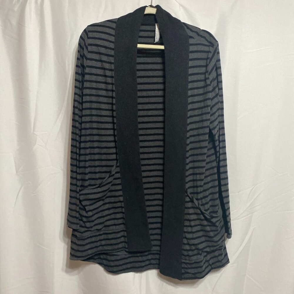 Indigenous Striped Long Sleeve Open Cardigan L Cotton Gray Sweater